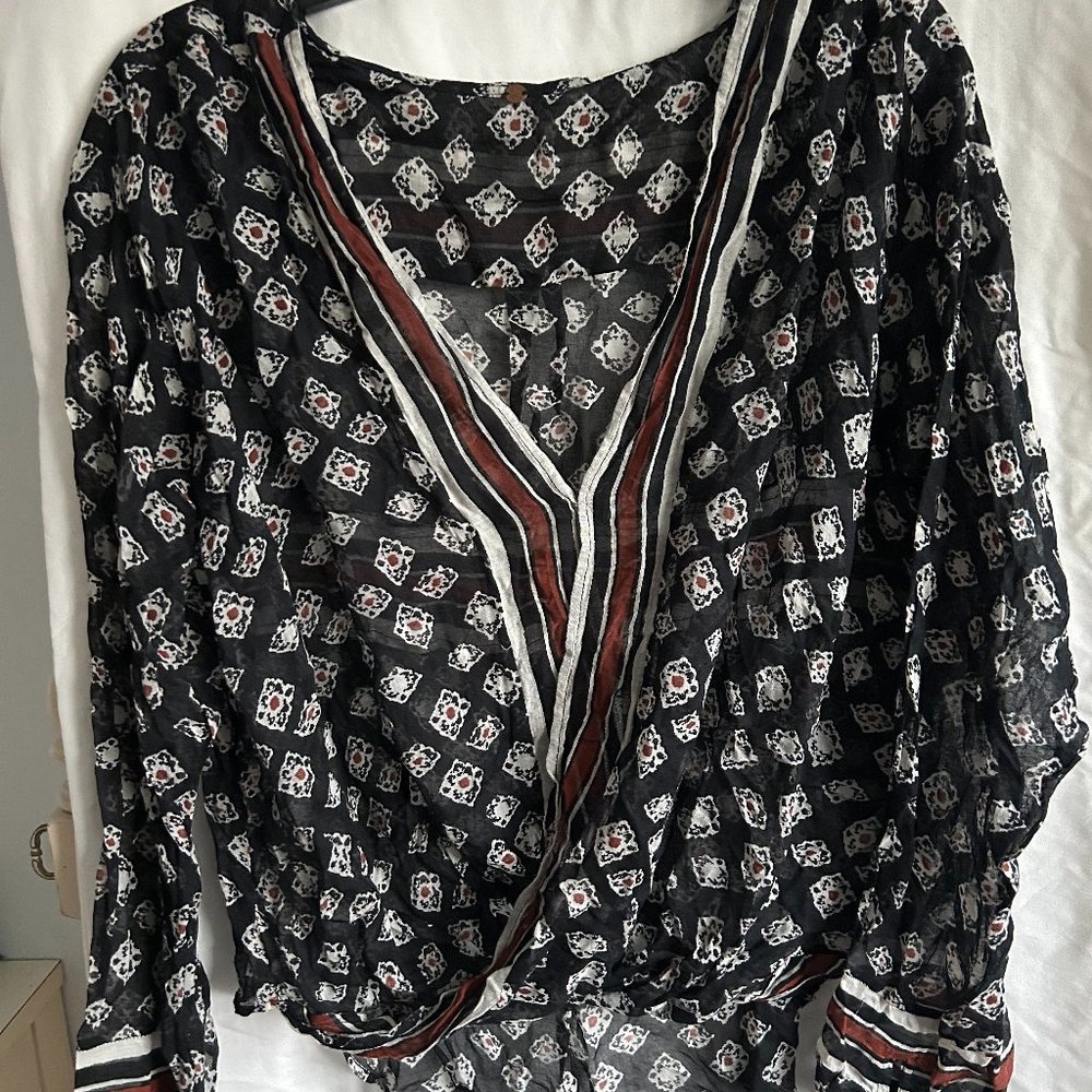 Free People Navy Patterned Long Sleeve Tunic